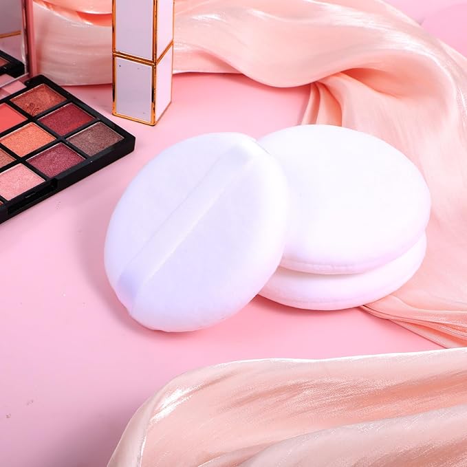3 Pack Loose Powder Puff, 4.13 Inch White Large Body Powder Puff, Portable Soft Cotton Powders Puffs, Travel Dusting Round Ductile Puffs with Clear Box for Women Body Face