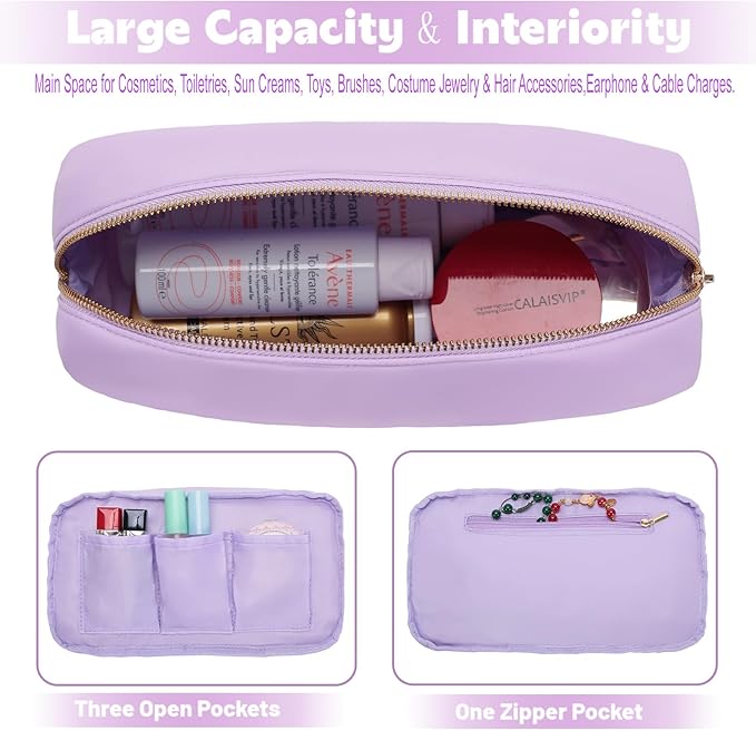 Travel Essentials Makeup Bag for Women Water-resistant Toiletry Organizer Nylon Cosmetic Pouch Preppy Stuff