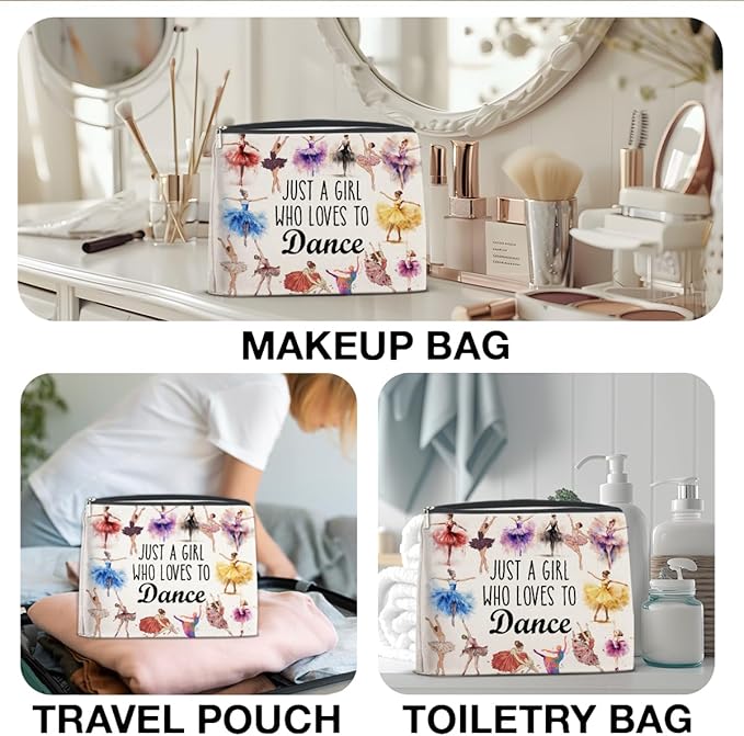 Ballet Gifts Makeup Bag for Women Girls Daughter, Inspirational Appreciation Gifts for Dancers Teacher Coach Birthday Christmas Friendship Cosmetic Bag with Zipper Travel Toiletry Pouch for Purse