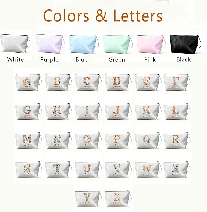 Personalized Makeup Bag Initial&Birth Flower Custom Small Travel Cosmetic Bag with Name Cute Makeup Bag for Women Girls