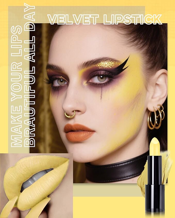 Yellow Lipsticks,Long Lasting Lipstick,Hydrating Matte Velvet Lip Stick,Intense Lip Color Non Stick Waterproof&Smudge Proof Lipstick,Facial Beauty Lipsticks Make up for Halloween Party,Stage Makeup-06