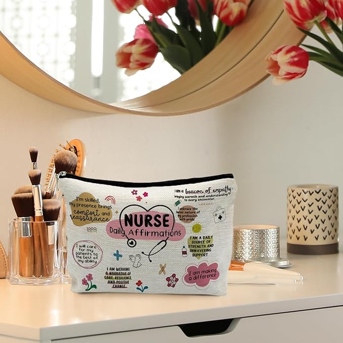 Nurse Makeup Cosmetic Bags - Women's Appreciation & Graduation Gift with Daily Affirmations