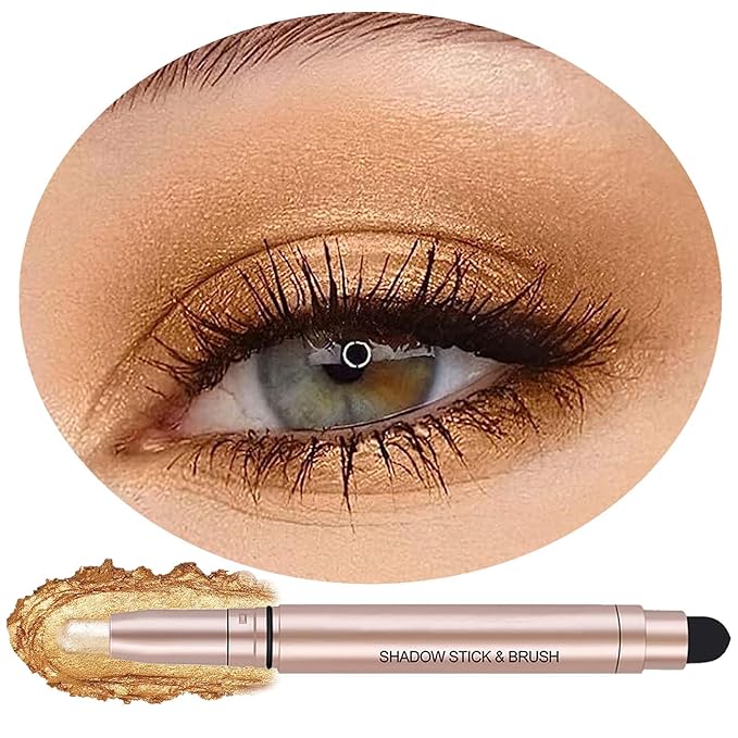 Gold Eyeshadow Stick Makeup, Highlighter Cream Eye Shadow Pencil, Waterproof Hypoallergenic Long Lasting Matte Crayon, Glitter Primer Palette Shimmer Eyeliner Pen