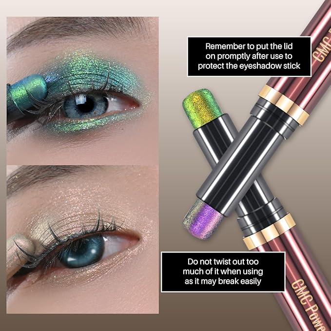 CHARMACY Duochrome Glitter Eyeshadow Stick, Chameleon Metallic Shimmer Smoky Eye Shadow, Long-Lasting Water-Resistant Formula, High Pigmented, Built-in Smudger #08