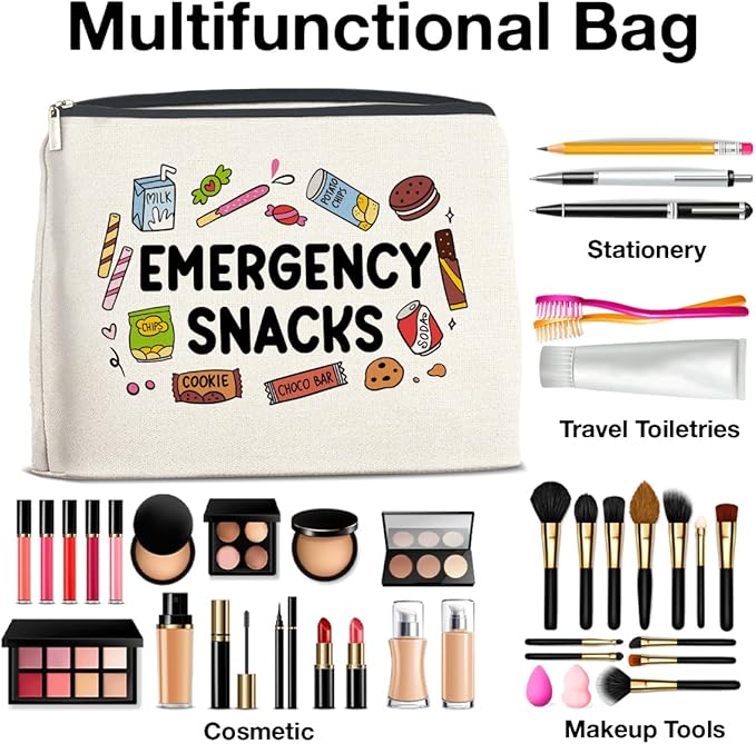 Snack Lover Gifts for Women, Foodie Gifts Makeup Bag, Emergency Snacks Zipper Makeup Pouch