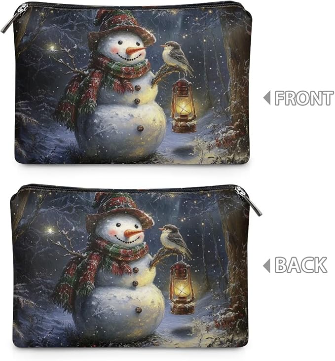COEQINE Merry Christmas Cosmetic Bag for Women Leather Snowman Birds Travel Makeup Bag For Women,Waterproof Portable Pouch Large Capacity Toiletry Bag Wallet Cell Phone Case for Travel