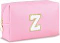 Initial Makeup Bag Personalized Preppy Travel Small Cosmetic Bag Cute PU Pink Chenille Letter Makeup Pouch for Purse Waterproof Zippered Toiletry Organizer for Women Girls Kids Friends (Z)