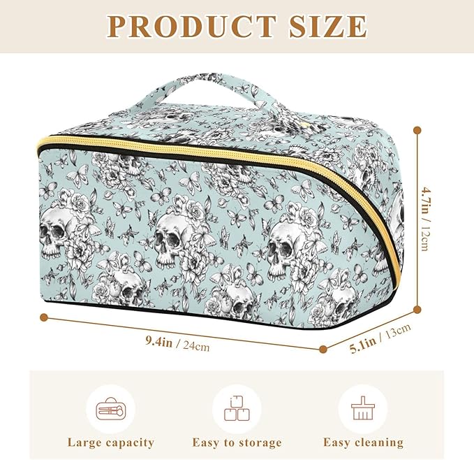 Makeup Organizer Bag, Vintage Goth Skull Travel Makeup Bags Makeup Vanity Case Large Capacity Rhombus Cosmetic Toiletry Bag for Girl Women Ladies