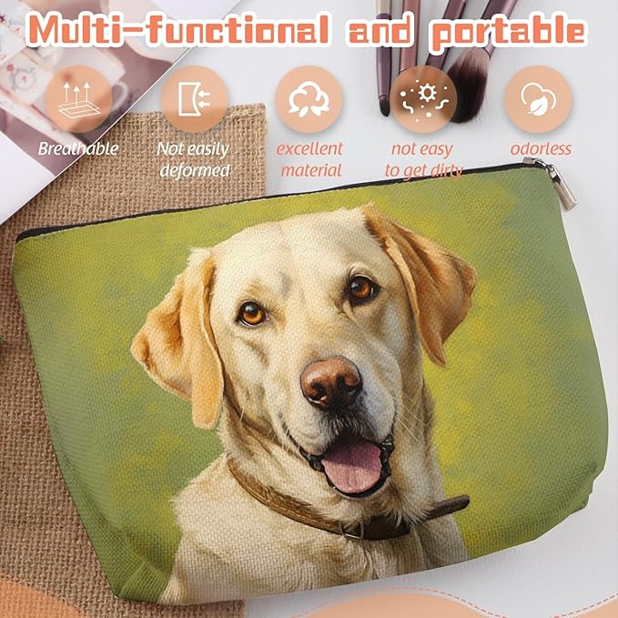 Makeup Bag Travel Cosmetic Bags Small Makeup Case Waterproof Zipper Pouch for Women Girls 7X9inches - Yellow Labrador Retriever with A Brown Collar