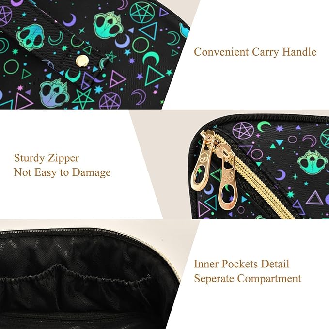 Makeup Organizer Bag, Magic Skulls Travel Makeup Bags Makeup Vanity Case Large Capacity Rhombus Cosmetic Toiletry Bag for Girl Women Ladies