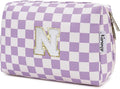 Narwey Birthday Gifts for Women Teen Girls Kids Personalized Initial Makeup Bag Monogram Preppy Cosmetic Bag Trendy Stuff 6 8 10 11 12 13 14 16 18 Years Old Travel Toiletry Bag (Purple N)