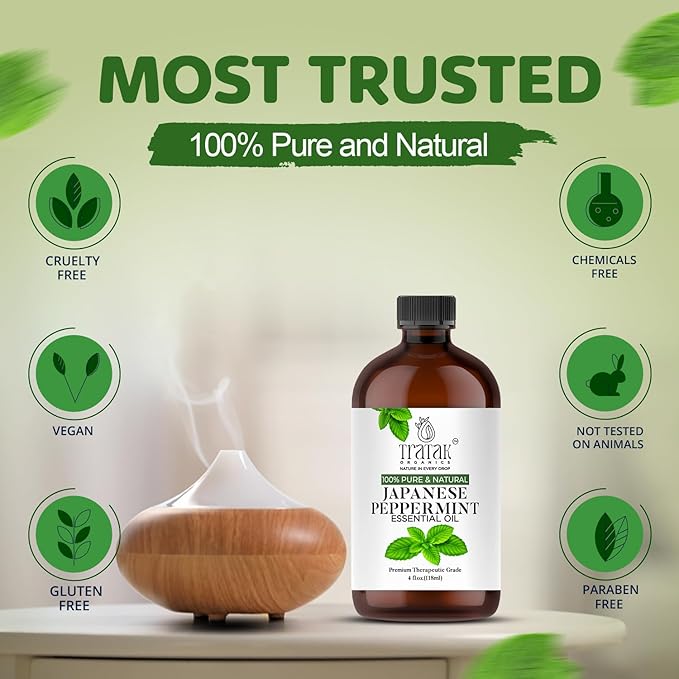 Peppermint Essential Oil - 100% Pure and Natural Oil with Premium Glass Dropper - Undiluted Essential Oil for Aromatherapy, Diffuser, Hair Care, Skin Massage and DIY's | 4 fl oz (Pack of 2)