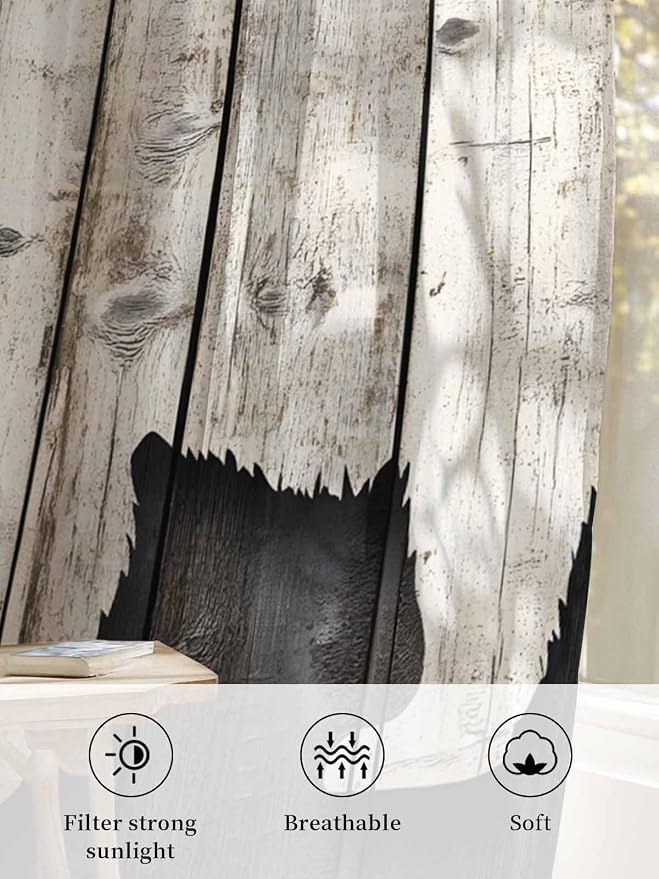 Sheer Curtains 72 Inches Long, Vintage White Brown Bear Semi Sheer Curtains - Image 6