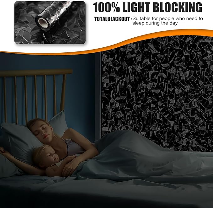 QHY Sunshine Total Blackout Window Film Privacy， Frosted Glass Window Film，Black Window Tint， No Glue， Detachable, no Marks, Suitable for Repeated use (Black Rainbow, 17.5 in X 157.4 in)