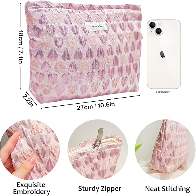 STARDW Cute Makeup Bag Aesthetic Cosmetic Bags for Women Girls, Travel Toiletry Bag Large Capacity Zipper Makeup Pouch, Purse Organizer Pouches,Canvas Lining