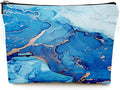 Small Makeup Bag for Purse Cute Canvas Waterproof Cosmetic Bags for Women Zipper Travel Toiletry Pouch-Blue Marble Makeup Bags