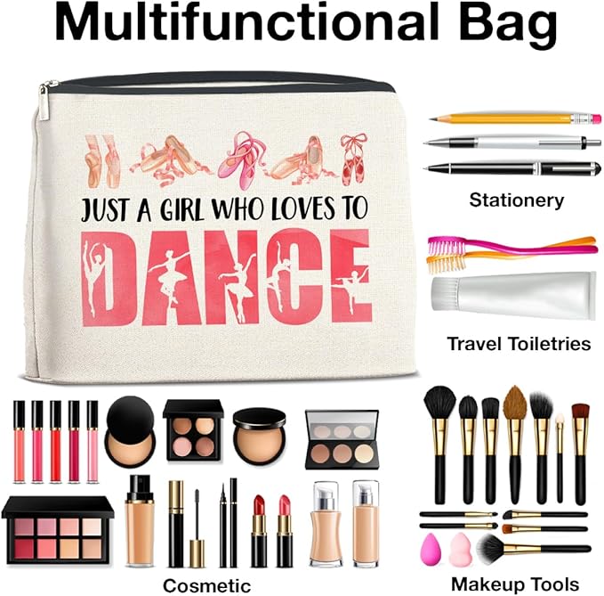 Dance Gifts Makeup Bag for Girls & Women Students & Dancers - Cosmetic Bag with Zipper for Dance Competition
