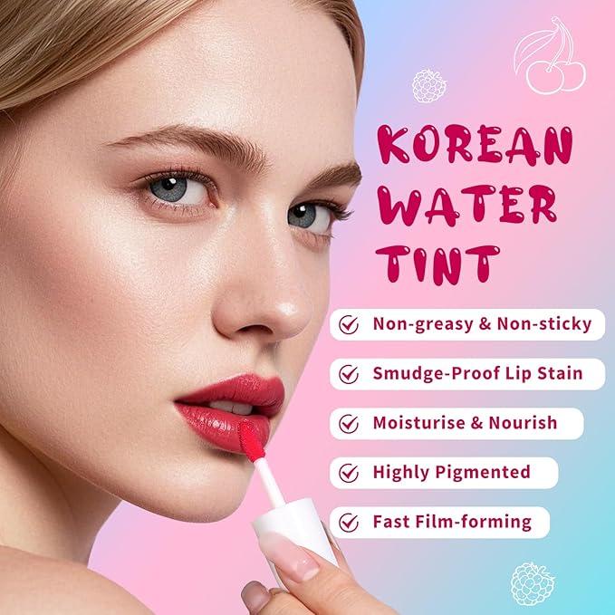 bayfree Lip Tint Stain, Long Lasting Korean Lip Stain Set, Non-sticky Waterproof Lightweight Lip and Cheek Tint, Moisturizing High Pigment Water Tint, Matte Finish Lip Tint