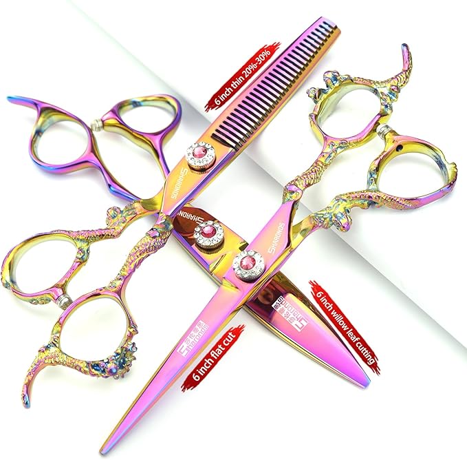 5.5/6 /7 Inch Purple Dragon Knight Professional Japanese Hair Scissors Barber Scissors Set (6 inch 3pc)