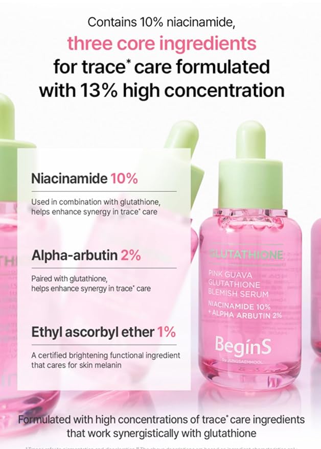 Pink Guava Glutathione Blemish Serum 1.01 Fl Oz, Uneven Skin Tone Care Serum with 99% Pure Glutathion, Niacinamide, Vitamin C, Fast-Absorbing Hydrating Texture, Korean Skincare