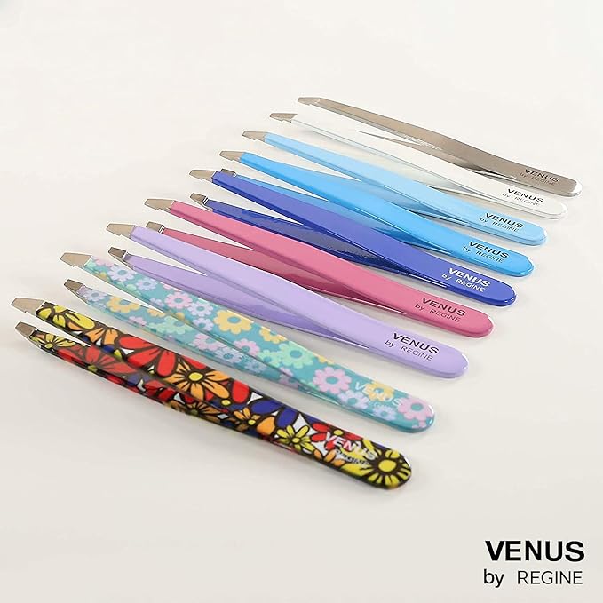 Venus by Regine Slant Tweezers - Handmade Precision Tool for Women & Men, 25-Degree Angle for Shaping Eyebrows & Grooming Facial Contours, Suitable for Eyebrow & Facial Hair Removal (Blue)