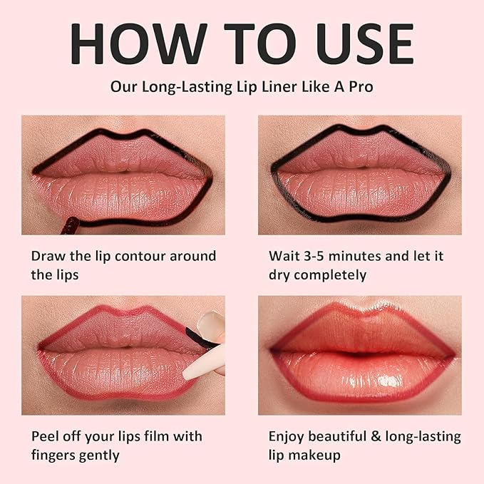 Dulele 3PCS Peel Off Lip Liner Set, Matte Pink Peel Off Lip Liner Stain, Peel Off Lip Stain Tattoo, Nude Non-Fading Lip Gloss Lip Tint