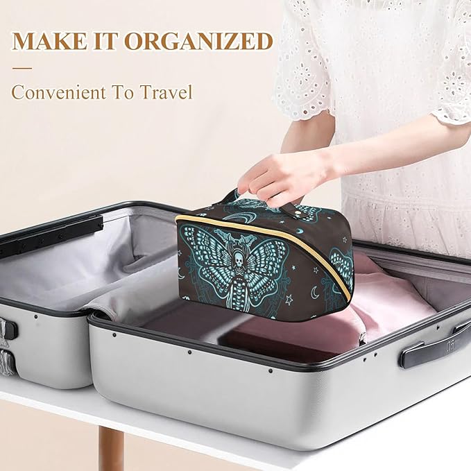 Makeup Organizer Bag, Gothic Skull Butterfly Travel Makeup Bags Makeup Vanity Case Large Capacity Rhombus Cosmetic Toiletry Bag for Girl Women Ladies