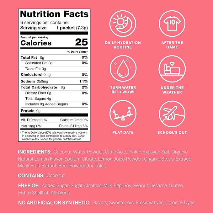 Cure Hydration - Kids Electrolyte Drink Mix | Plant-Based Pediatrician Formulated Rehydration | No Added Sugar, FSA-HSA, Non-GMO, Gluten-Free, No Artificial Flavors | 14 Packets - Pink Lemonade