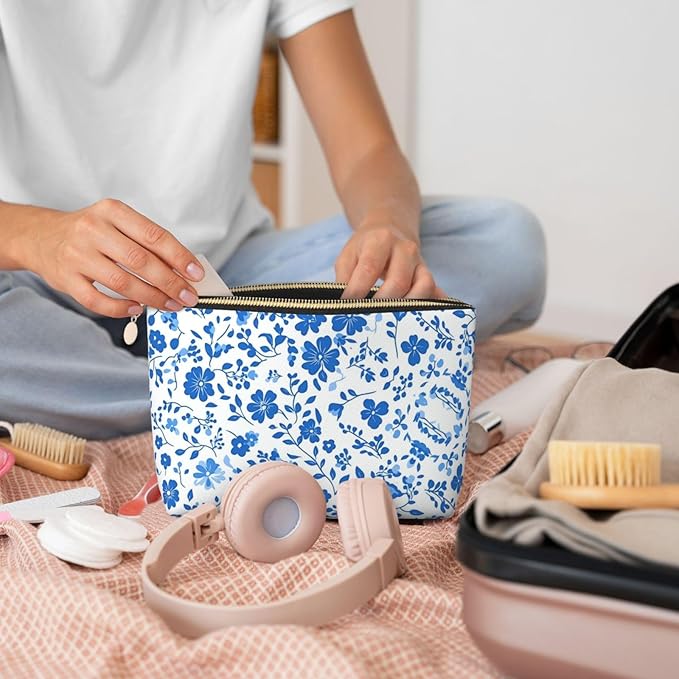 Womens Leather Makeup Bag Cosmetic Bag Travel Toiletry Bags Make Up Bags for Women Adult (Colorful Butterfly-1)