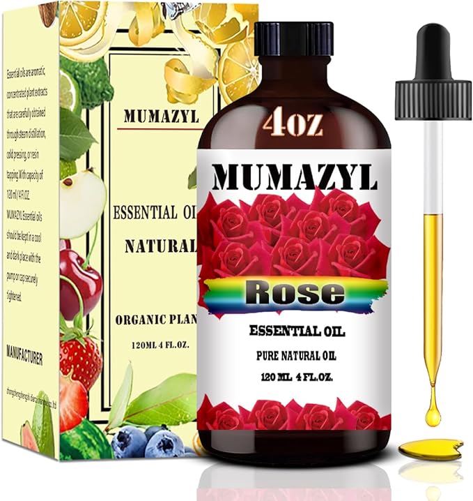 Rose Essential Oil, Rose Oil 4 Fl Oz 120ML for Diffuser Humidifier Yoga Cleaning DIY Candle Soap Making Essential Oils