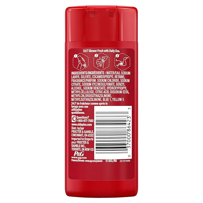 Old Spice Refreshing Body Wash for Men, 3X Defense, 24/7 Shower Fresh with Long Lasting Scent, Travel Size, Red Collection, Swagger with Cedarwood Scent, 3 oz