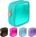 Mini Clear Travel Makeup Organizer Bag for Purse, Small Cute Preppy Makeup Bag Cosmetic Zipper Pouch Purse, Transparent PVC & Nylon Waterproof Travel Toiletry Storage Clutch for Women Men Girls(Mint)
