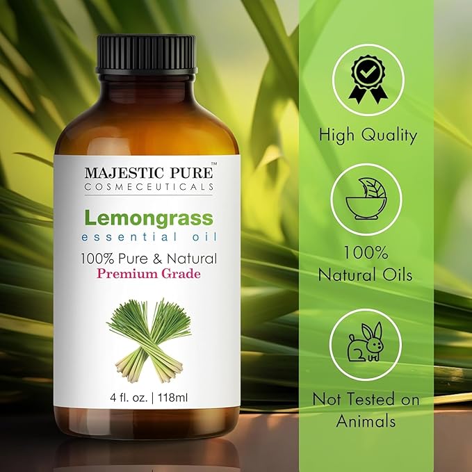 Majestic Pure Lemongrass Essential Oil with Glass Dropper - 4 Fl Oz Pack of 2-100% Pure and Natural Lemongrass Oil - Premium Grade Essential Oils for Diffuser, Aromatherapy, Soap and Candle Making