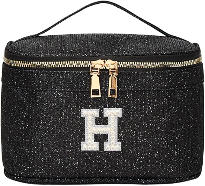 EURYNOME Makeup Bag with Custom Letter H, Water-Resistant Travel Organizer Pouch, (8.3x5.1x5.1 Inch) Cosmetic Case for Women