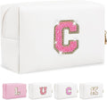 Personalized Initial Letter Makeup Bag, Preppy Glitter Letter Patch Cosmetic Pouch Zipper,PU Waterproof Travel Toiletry Bag Cute Makeup Organizer Monogrammed Make Up Bag,Gift for Women Girls