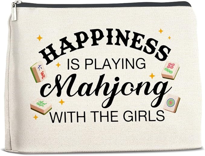 Mahjong Lovers Makeup Bag - Mahjong Gifts for Players - Happiness Is Playing with the Girls - Cosmetic Bag Zipper Makeup Pouch