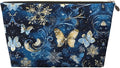 Womens Leather Makeup Bag Cosmetic Bag Travel Toiletry Bags Make Up Bags for Women Adult (Christmas Snowflakes Butterfly-21)