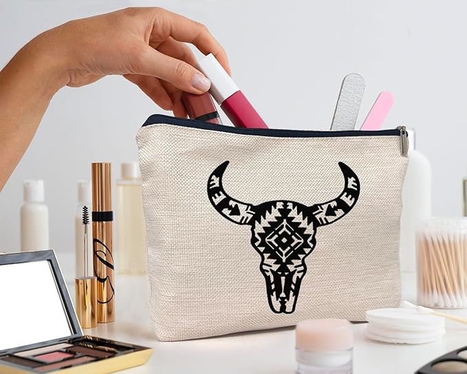 IWXYI Western Gifts Makeup Bag - Longhorn Skull Cosmetic Bags, Cow Skull Makeup Bags, Women's Cowgirl Gifts