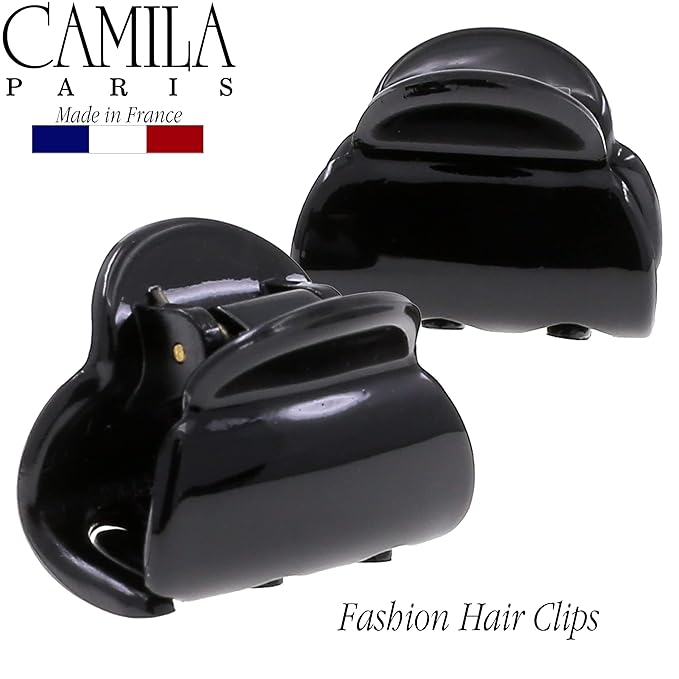 Camila Paris CP3478 French Hair Clip for Women, Set of 2 Small Black Girls Hair Claw Clips Fashion Durable Hair Accessories for Women, Luxury Ladies Strong Hold No Slip Grip Clamp, Made in France