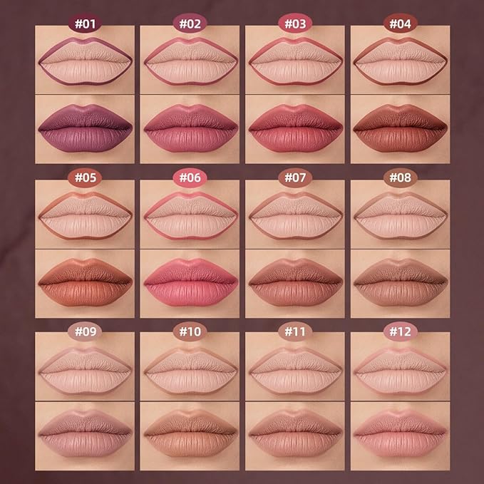 USHAS 3Pcs Lipstick and Lip Liner Combo Set 2 in 1 Makeup Kits Long Lasting and Waterproof Nude Matte Lipstick For Women (Set 2 (04+05+06), 3Pcs)