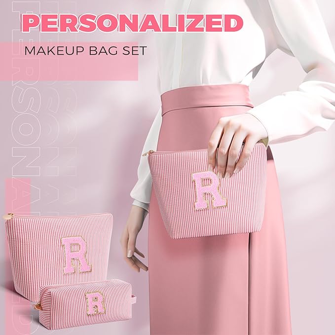Personalized Anniversary Wife's Birthday Gifts,Mothers Day Gifts for Women,Wife Gifts from Husband,Cool Birthday Gifts for Wife,Makeup Bag Set Cosmetic Bag for Teen Girls - Peach,R