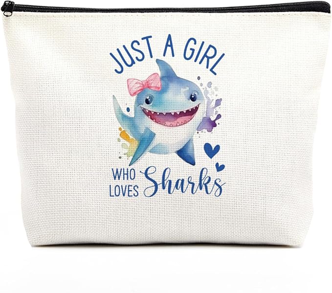 Shark Makeup Bag for Girls, Cute Shark Gift for Women, Gifts for Sharks Lovers, Small Shark Lover Travel Cosmetic Bag Zipper Pouch for Daughter granddaughter, Cool Shark Lovers Gifts for Birthday