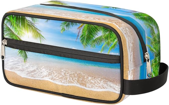 Tropical Palm Tree Beach Travel Toiletry Bag for Women Men Lightweight Cosmetic Makeup Bag Organizer Waterproof Shaving Bag Dopp Kit with Large Capacity for Toiletries and Shaving Accessories
