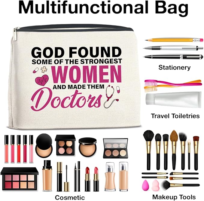 Doctor Gifts Makeup Bag, Thank You Gifts for Doctors, Medical Student Graduation Gift, New Doctor Gifts, God Found Some of the Strongest Women And Made Them Doctors Zipper Makeup Pouch