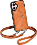 LUCKYCOIN Crossbody Wallet Phone Case for iPhone 16,100% Genuine Leather Wallet Phone Case with Expandable Flip Card Holder,Phone Purse for Women with Adjustable Removable Strap - Tan