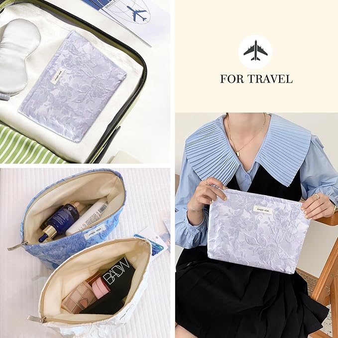 STARDW Aesthetic Floral Makeup Bag Cute Small Cosmetic Bags for Women Girls, Travel Toiletry Bag Large Capacity Zipper Makeup Pouch, Purse Organizer Pouches