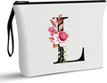 Vavabox A-Z Personalized Makeup Bag, Birthday Gifts for Women Mom, Gifts for Best Friend, Bride Bridesmaid Cosmetic bag (L, White)