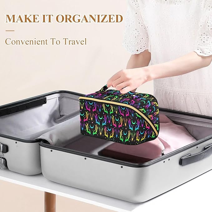 Makeup Organizer Bag, Bright Deer Skulls Travel Makeup Bags Makeup Vanity Case Large Capacity Rhombus Cosmetic Toiletry Bag for Girl Women Ladies