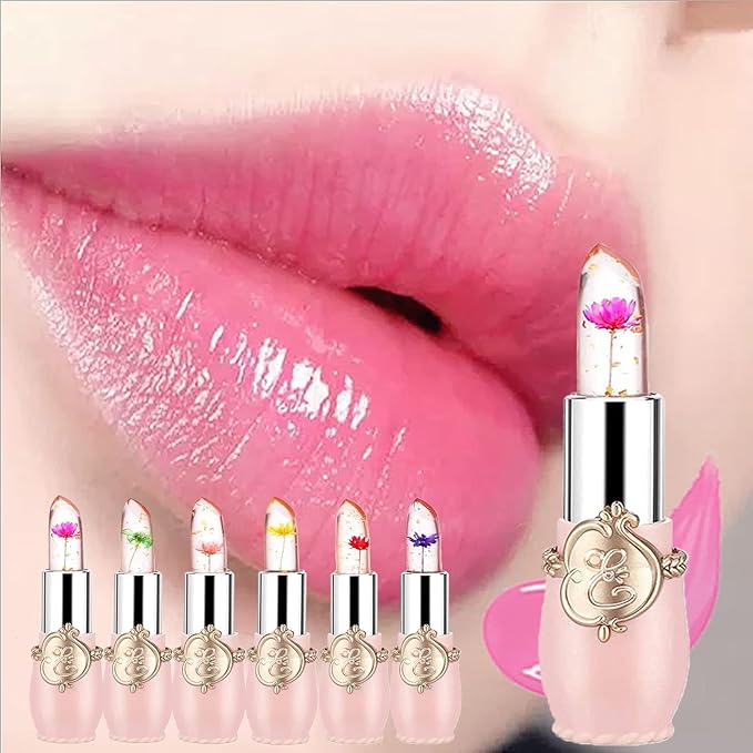 Petansy 6 Pack Crystal Jelly Flower Lipstick Set, Nutritious Temperature Change Lip Balm Long Lasting Moisturizer Lip Gloss Magic Color Change Lip Stick Set
