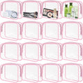 16 Pieces Clear Makeup Bags Bulk, TSA Approved Toiletry Bags Travel Pouch, Waterproof PVC Plastic Small Clear Cosmetic Bags with Zipper for Organizing (Pink Border)